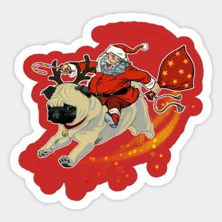 Reindeer Pug Dog with Santa Claus | Christmas Shirt For Women Men Sticker